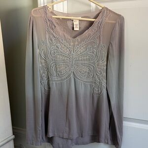 Sundance Gray Embroidered Long Sleeve Top